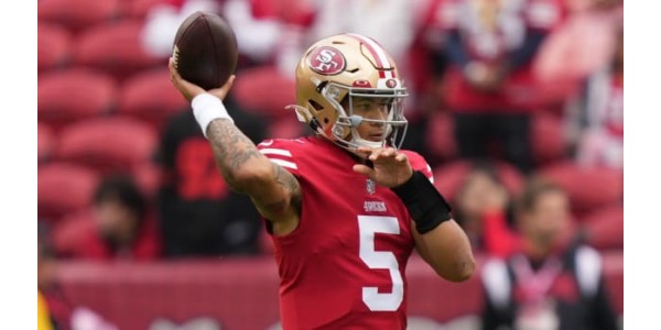 San Francisco 49ersin aloittava pelinrakentaja Trey Lance lähtee loukkaantuneena